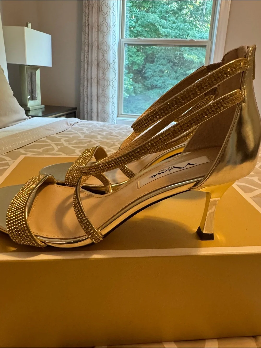 Nina Shoes Gold Rhinestone Strappy Dress Heels